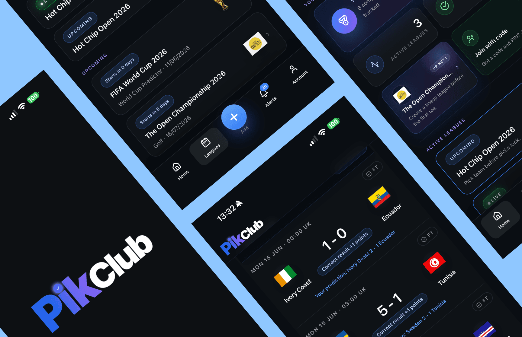 Pik Club sports prediction app interface montage